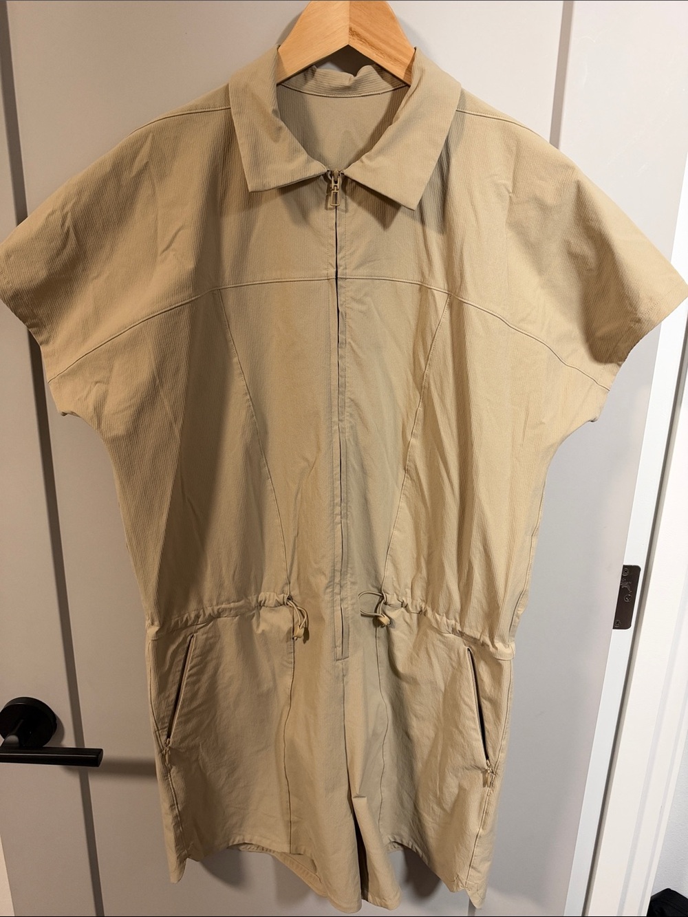 lululemon athletica Beige Short-Sleeve Zip Romper